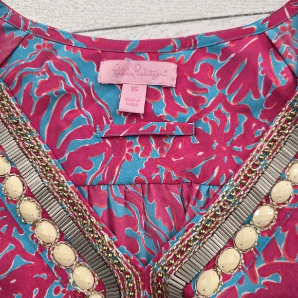 Lilly Pulitzer Boho Tunic Dress  Embellished V-Neck Size XS - Picture 10 of 14